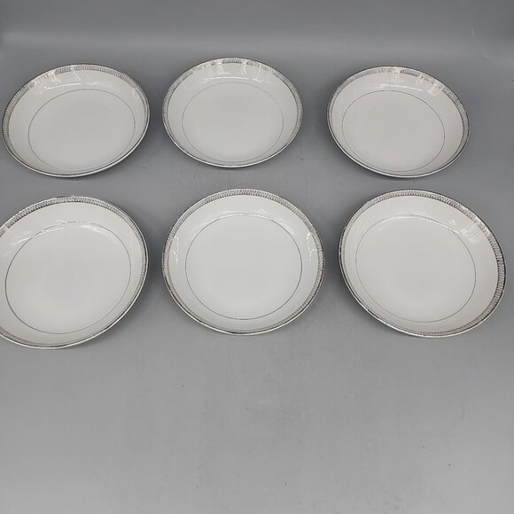 Mikasa Fine China Barclay Fruit  Dessert Sauce 5 3/4" Bowls Set 6 White Silver - Picture 1 of 5